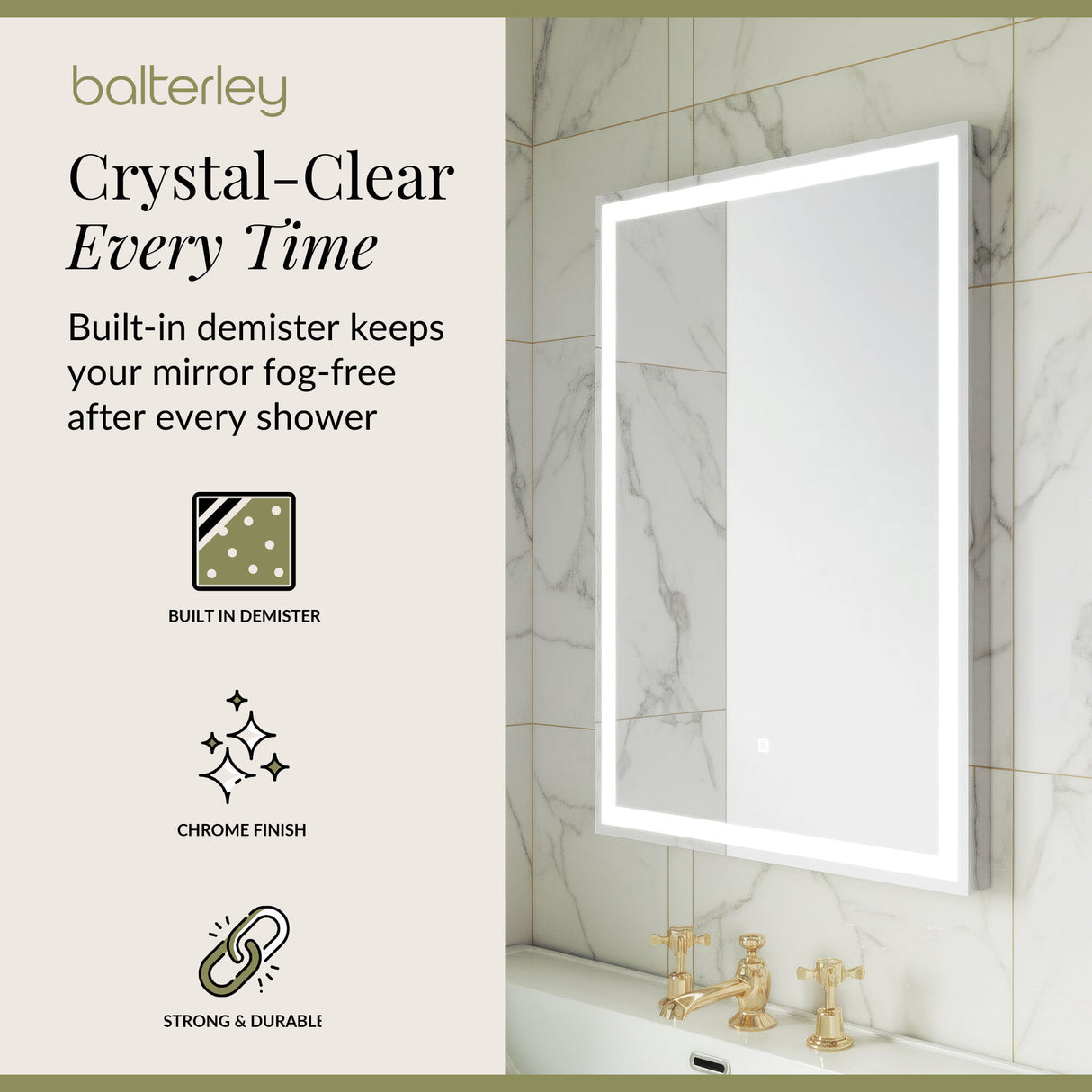 Rectangular LED Illuminated Framed Touch Sensor Mirror with Demister, 700mm x 500mm