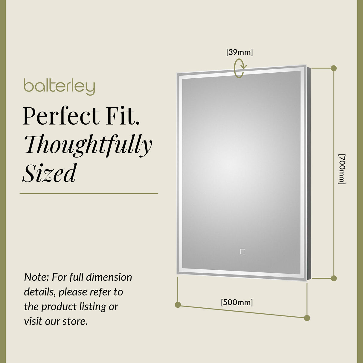 Rectangular LED Illuminated Framed Touch Sensor Mirror with Demister, 700mm x 500mm