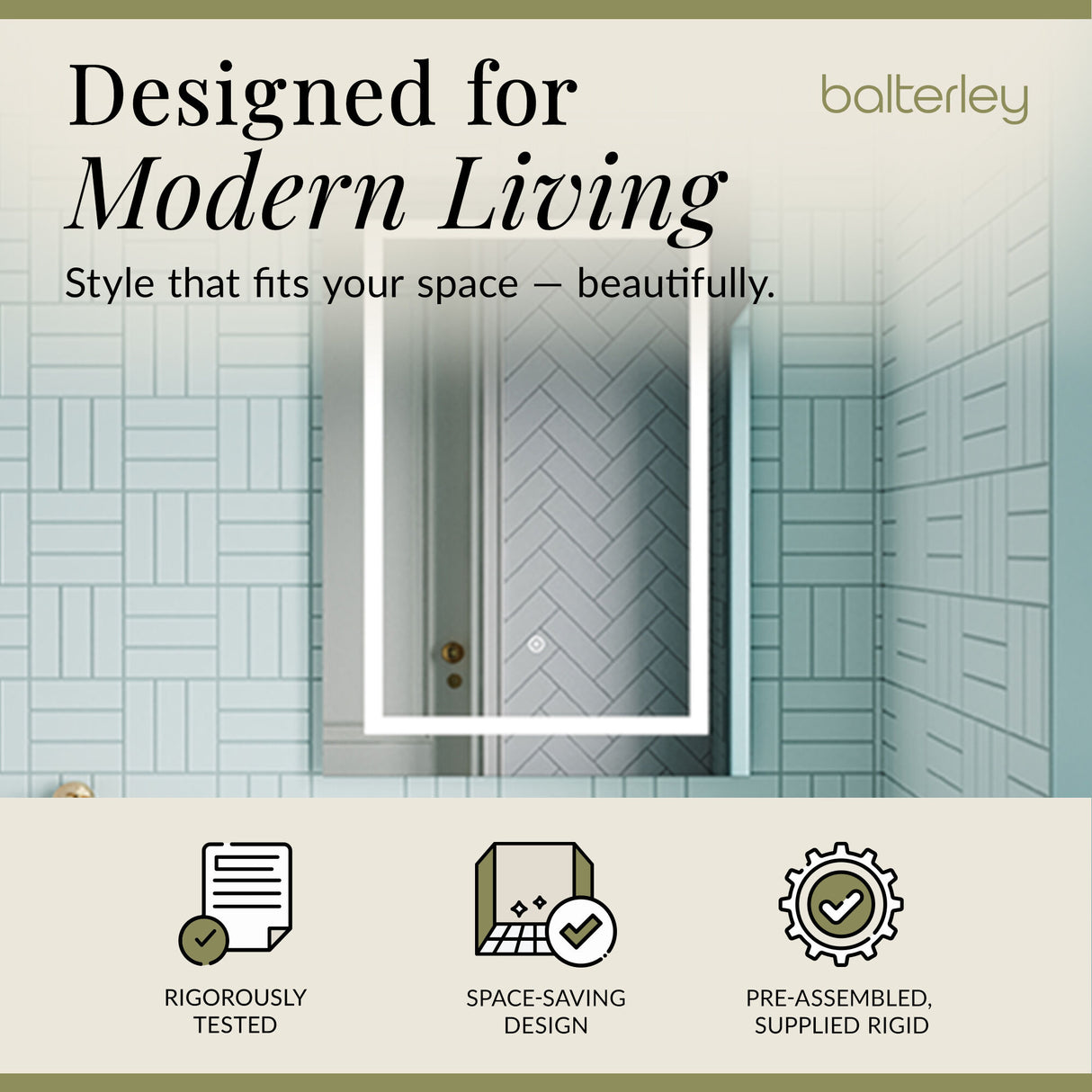 Rectangular LED Framed Illuminated Touch Sensor Mirror with Demister, 700mm x 500mm