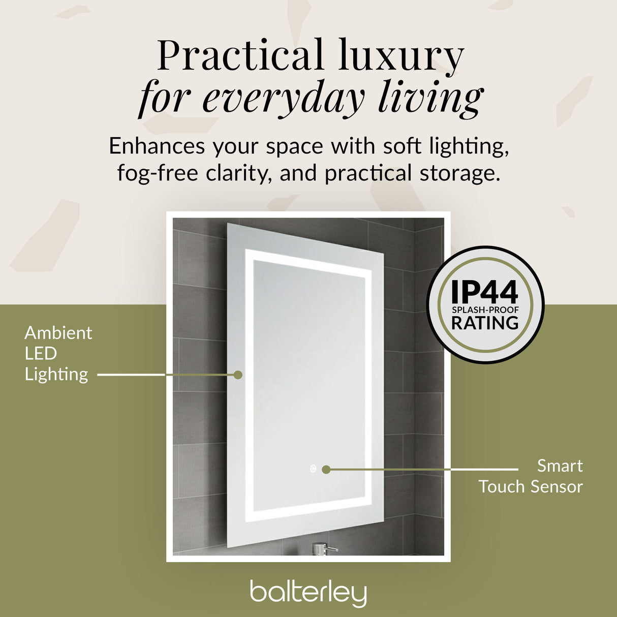 Rectangular LED Framed Illuminated Touch Sensor Mirror with Demister, 700mm x 500mm