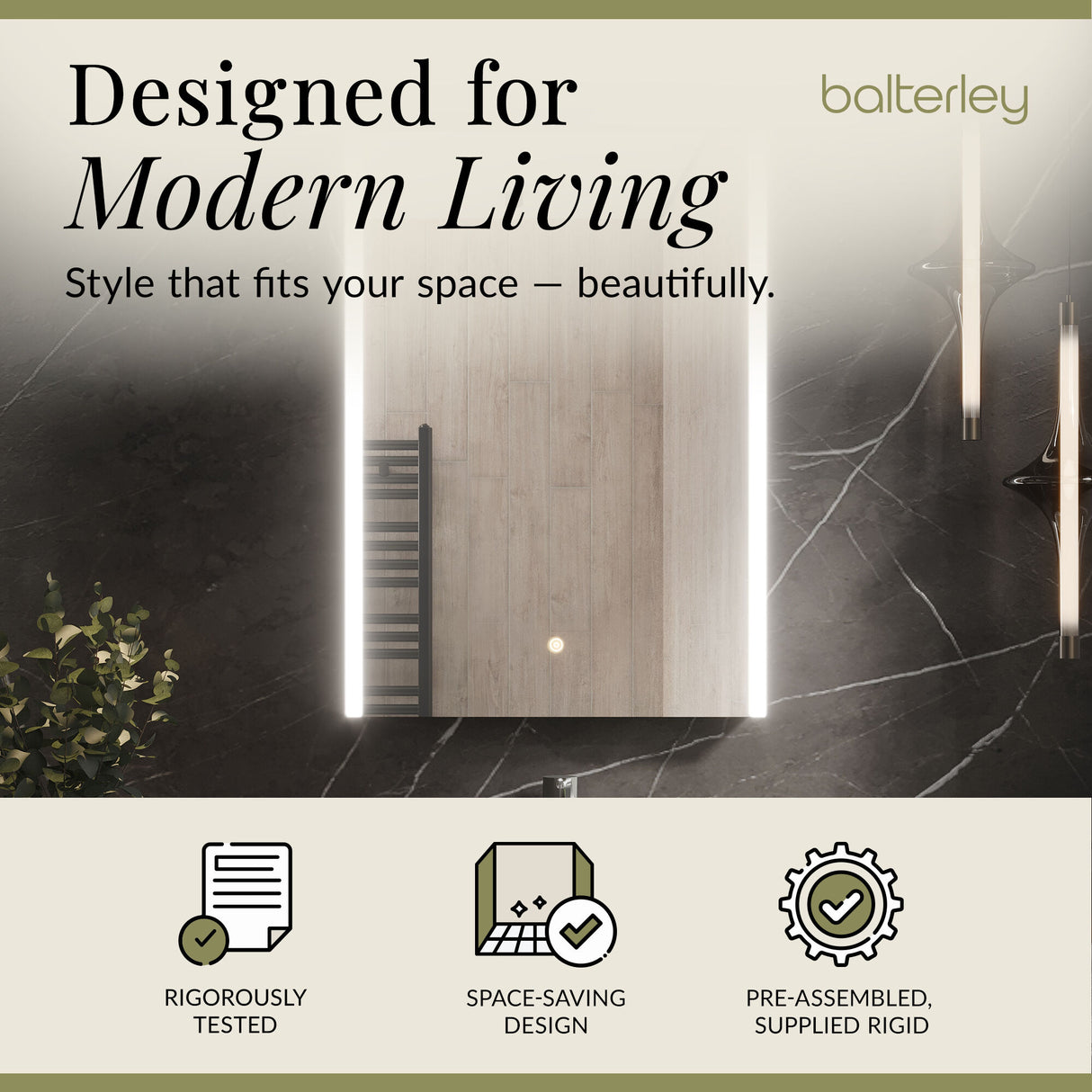 1 Door Touch Sensor Mirror Cabinet with 2 Shelves, Demister & Shaver Socket