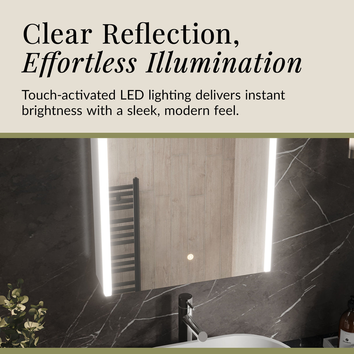 1 Door Touch Sensor Mirror Cabinet with 2 Shelves, Demister & Shaver Socket