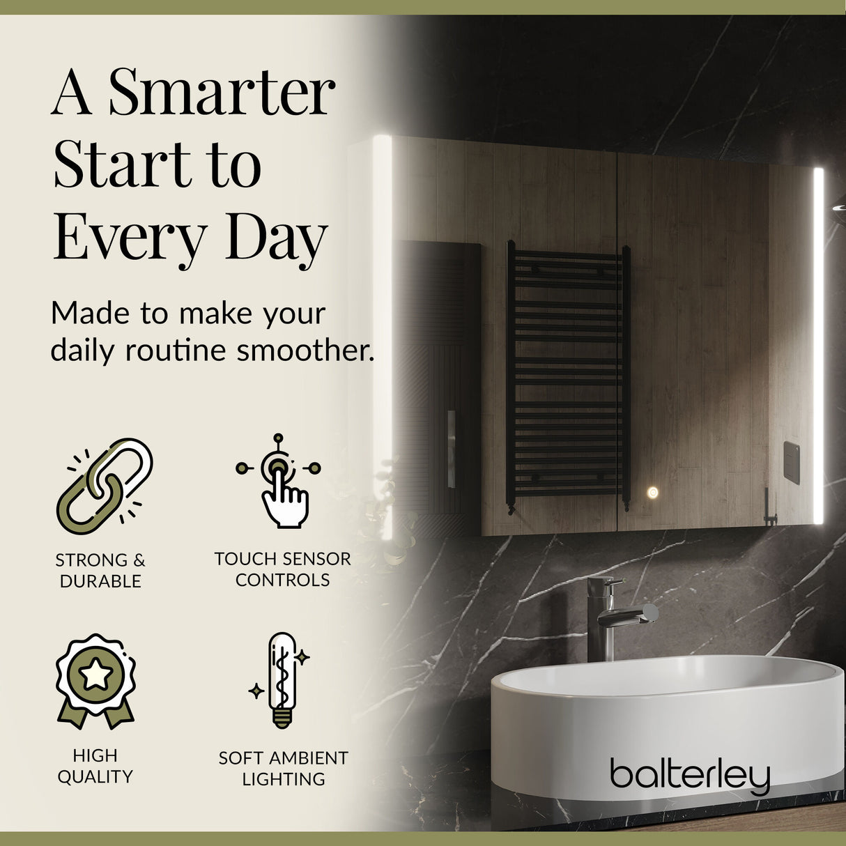 2 Door Touch Sensor Mirror Cabinet with 2 Shelves, Demister & Shaving Socket