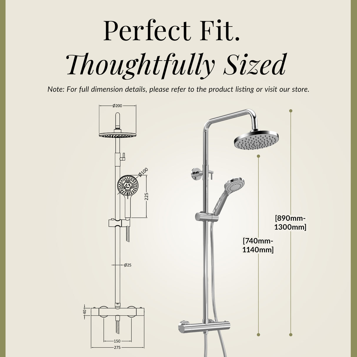Round Thermostatic Shower Kit with Fixed Head & Adjustable Handset - Multiple Colours Available