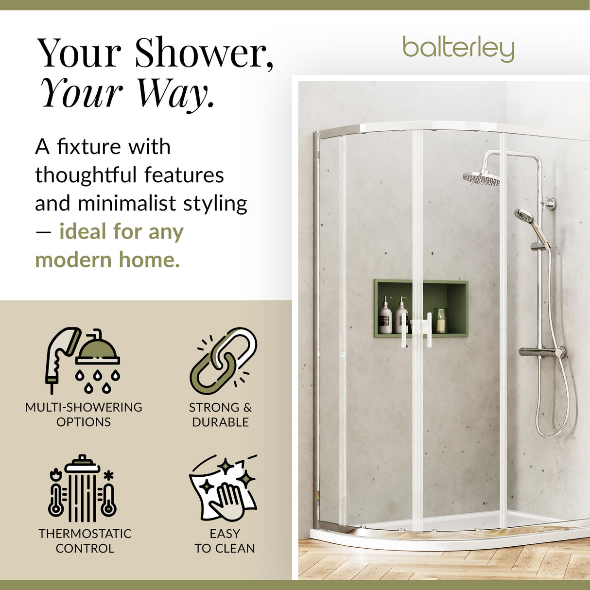 Round Thermostatic Shower Kit with Fixed Head & Adjustable Handset - Multiple Colours Available