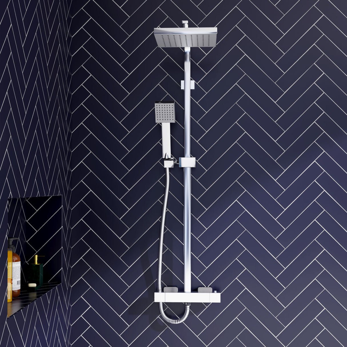 Square Thermostatic Shower Kit with Fixed Head & Adjustable Handset - Multiple Colours Available