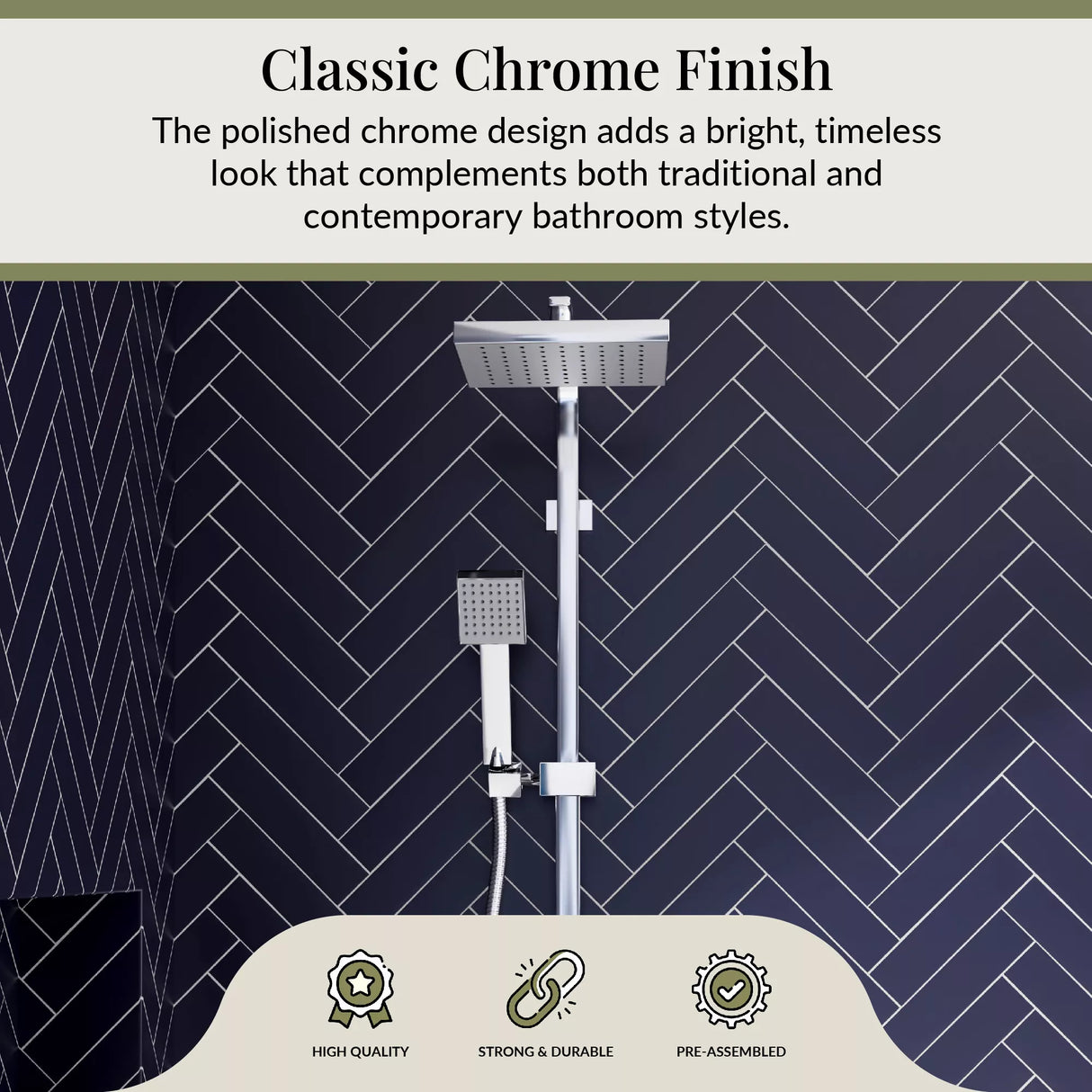 Square Thermostatic Shower Kit with Fixed Head & Adjustable Handset - Multiple Colours Available