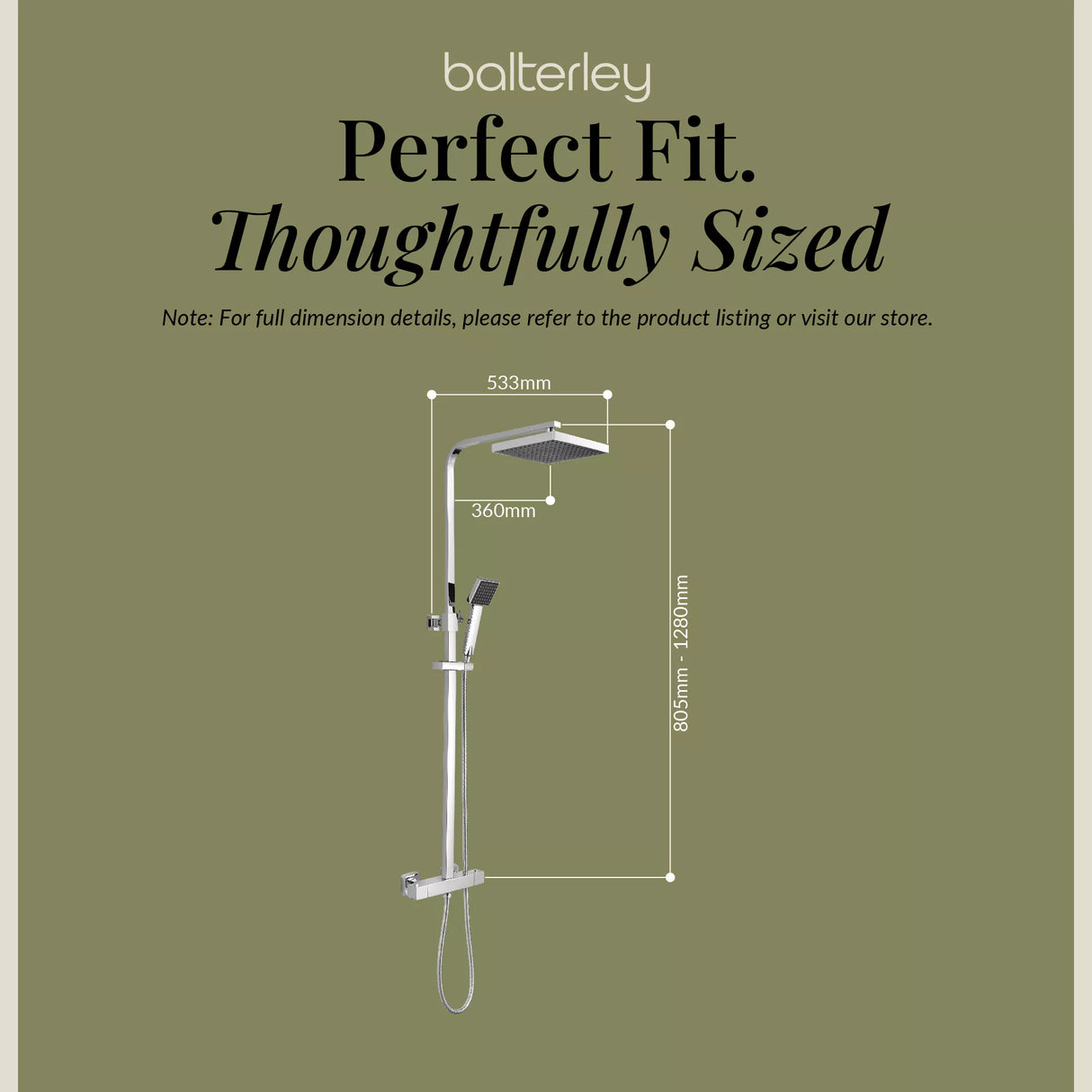 Square Thermostatic Shower Kit with Fixed Head & Adjustable Handset - Multiple Colours Available