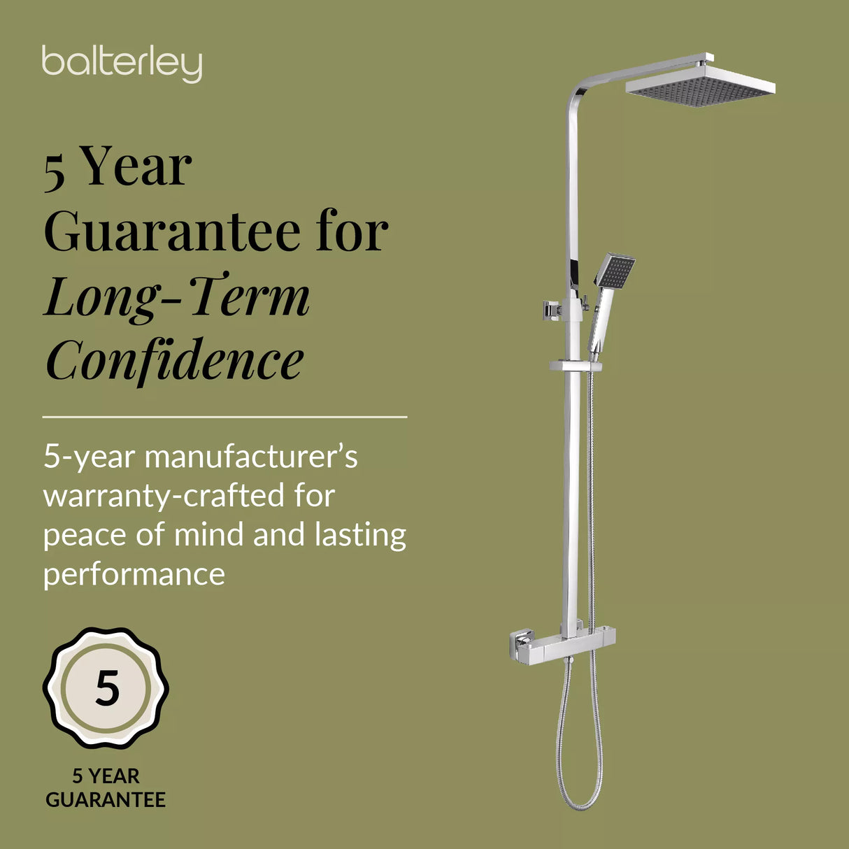 Square Thermostatic Shower Kit with Fixed Head & Adjustable Handset - Multiple Colours Available