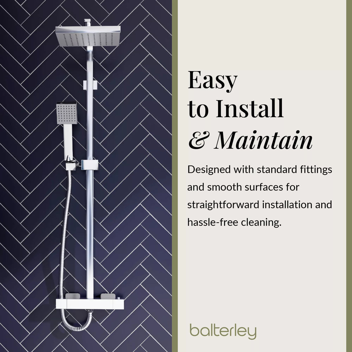 Square Thermostatic Shower Kit with Fixed Head & Adjustable Handset - Multiple Colours Available