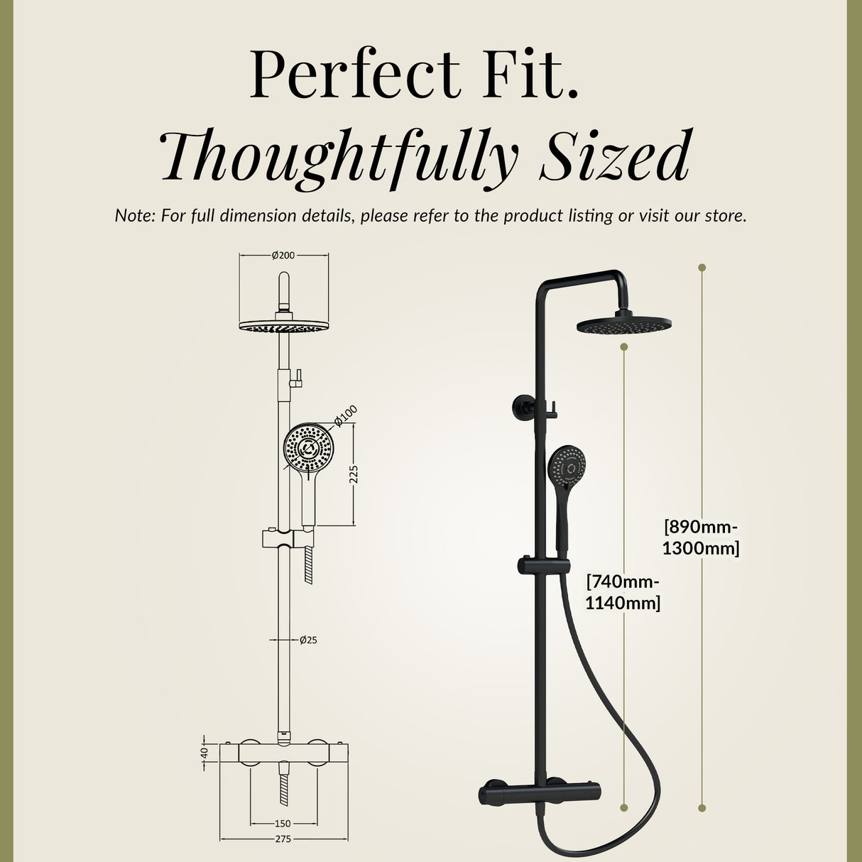 Round Thermostatic Shower Kit with Fixed Head & Adjustable Handset - Multiple Colours Available