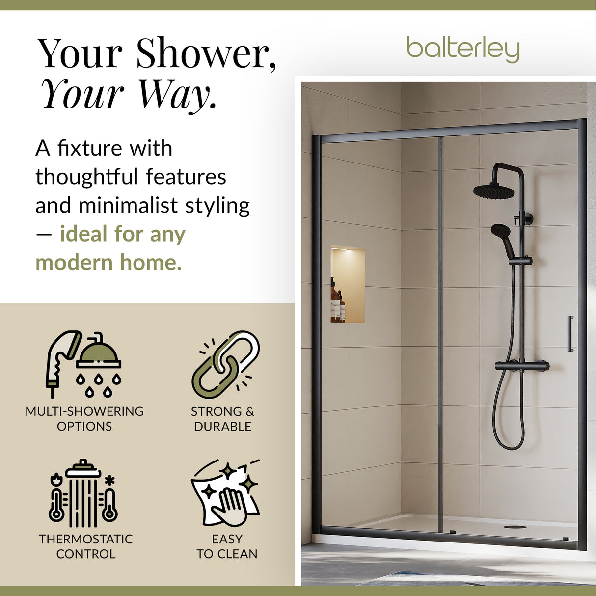 Round Thermostatic Shower Kit with Fixed Head & Adjustable Handset - Multiple Colours Available