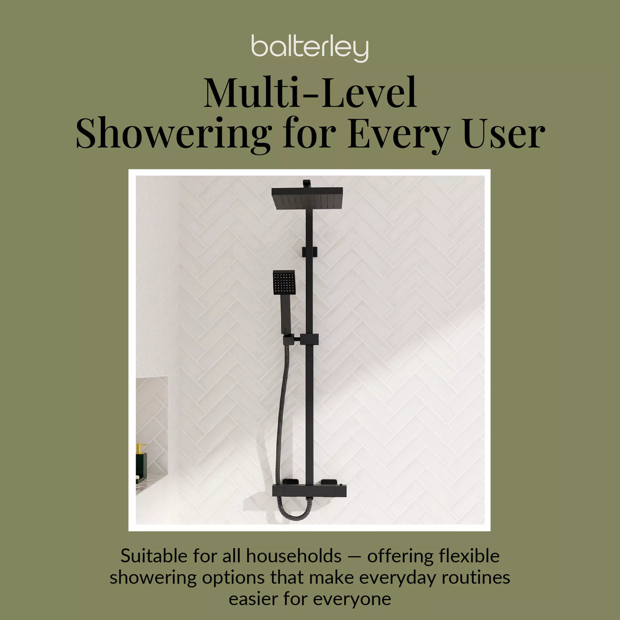 Square Thermostatic Shower Kit with Fixed Head & Adjustable Handset - Multiple Colours Available