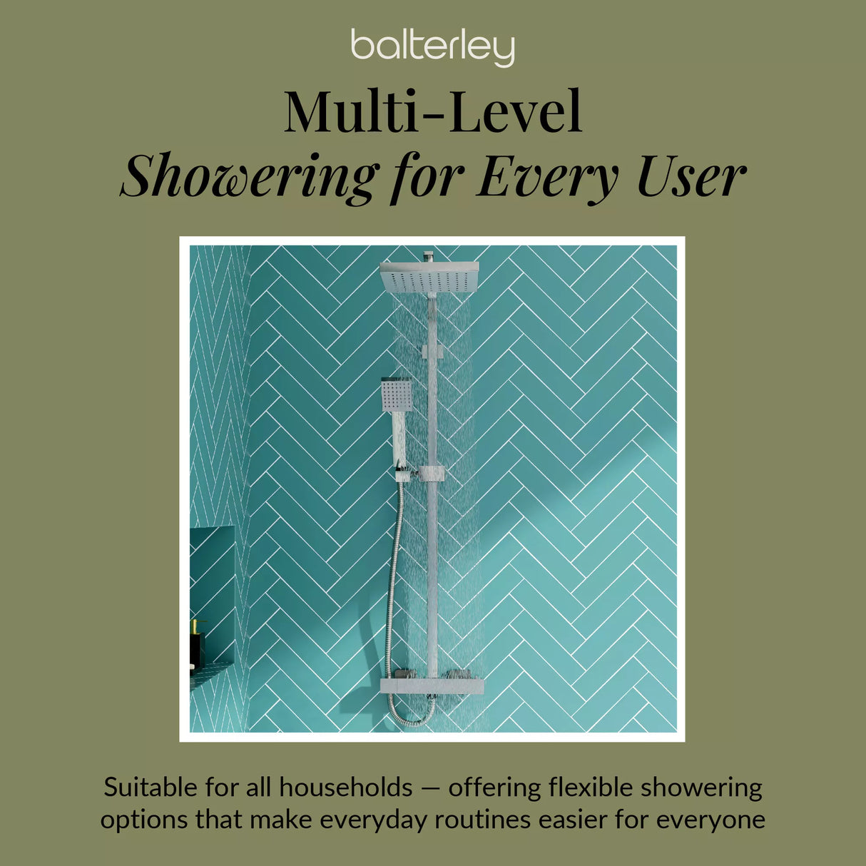 Square Thermostatic Shower Kit with Fixed Head & Adjustable Handset - Multiple Colours Available