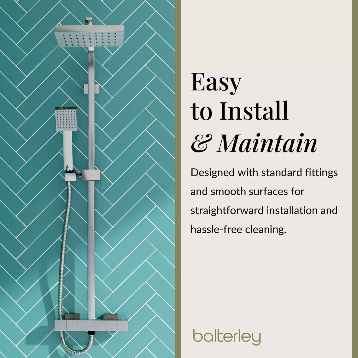 Square Thermostatic Shower Kit with Fixed Head & Adjustable Handset - Multiple Colours Available