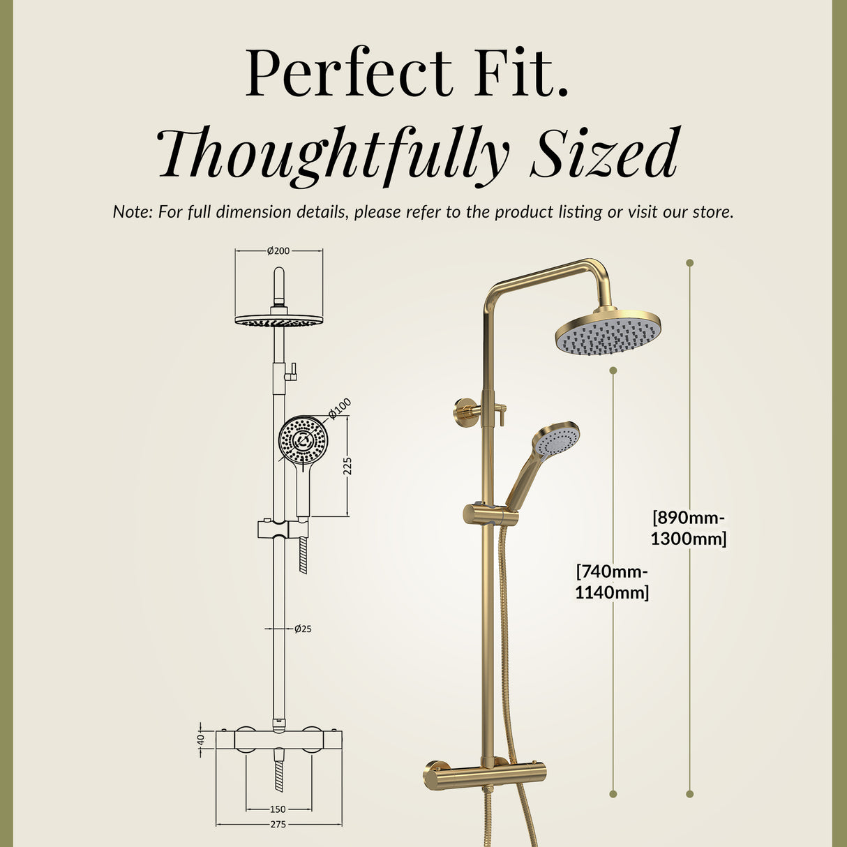 Round Thermostatic Shower Kit with Fixed Head & Adjustable Handset - Multiple Colours Available