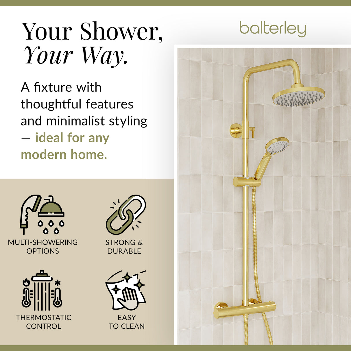 Round Thermostatic Shower Kit with Fixed Head & Adjustable Handset - Multiple Colours Available