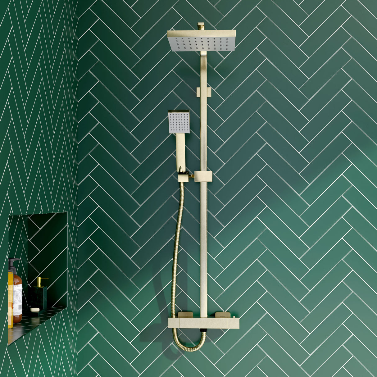 Square Thermostatic Shower Kit with Fixed Head & Adjustable Handset - Multiple Colours Available