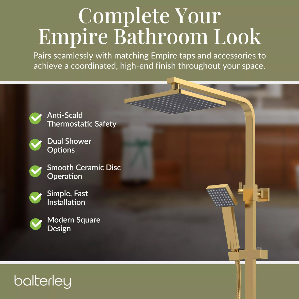 Square Thermostatic Shower Kit with Fixed Head & Adjustable Handset - Multiple Colours Available