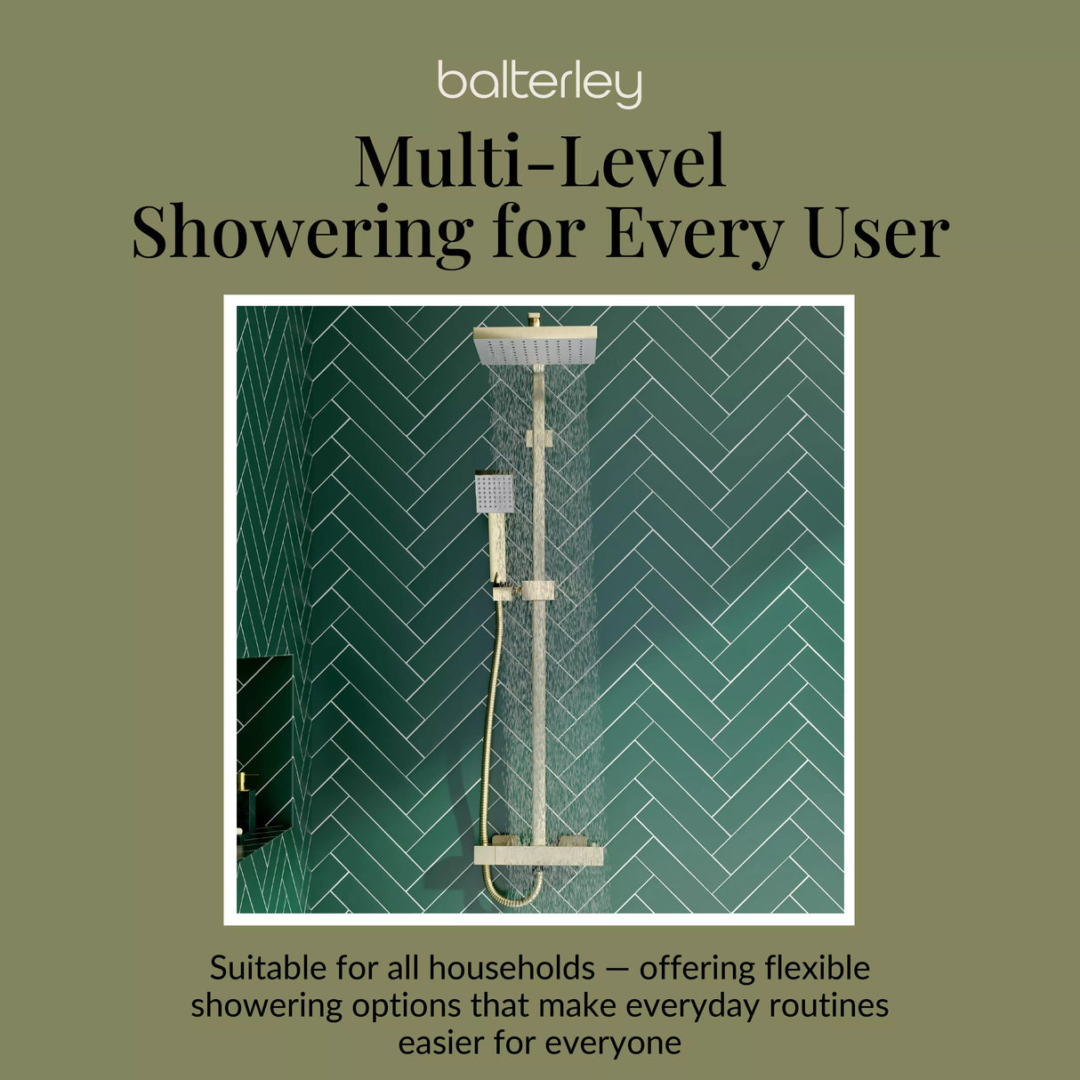 Square Thermostatic Shower Kit with Fixed Head & Adjustable Handset - Multiple Colours Available