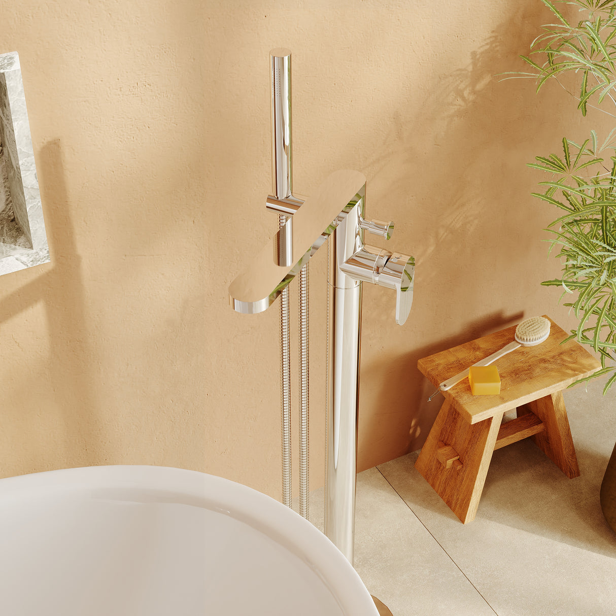 Modern Freestanding Round Bath Shower Mixer Tap with Lever Handle and Kit - Multiple Colours Available