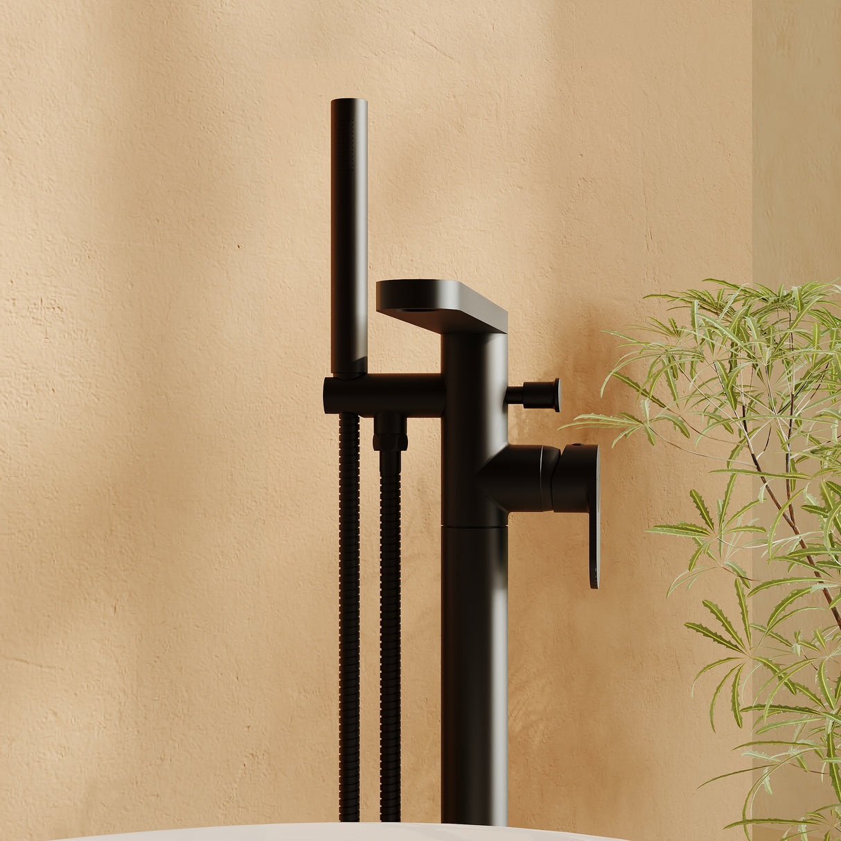 Modern Freestanding Round Bath Shower Mixer Tap with Lever Handle and Kit - Multiple Colours Available