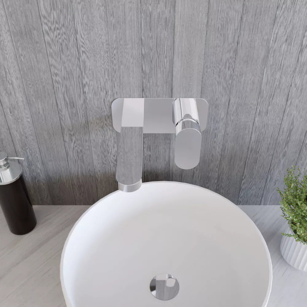 Round Wall Mount 2 Tap Hole Basin Mixer Tap & Back Plate - Choice of Finish