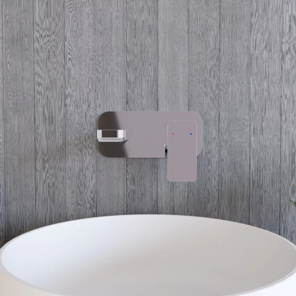 Contemporary Square Wall Mounted 2 Tap Hole Basin Mixer Tap - Choice of Finish