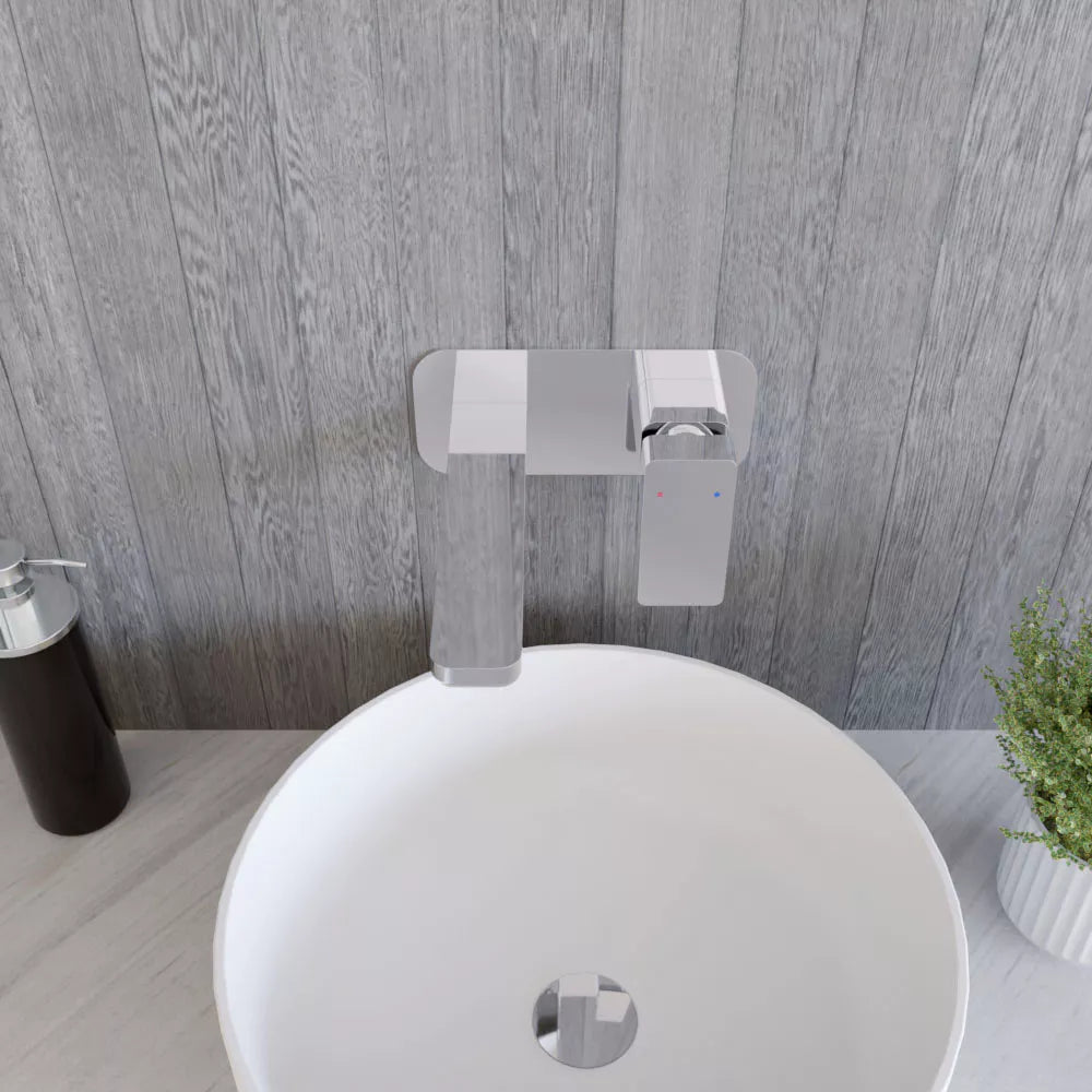 Contemporary Square Wall Mounted 2 Tap Hole Basin Mixer Tap - Choice of Finish