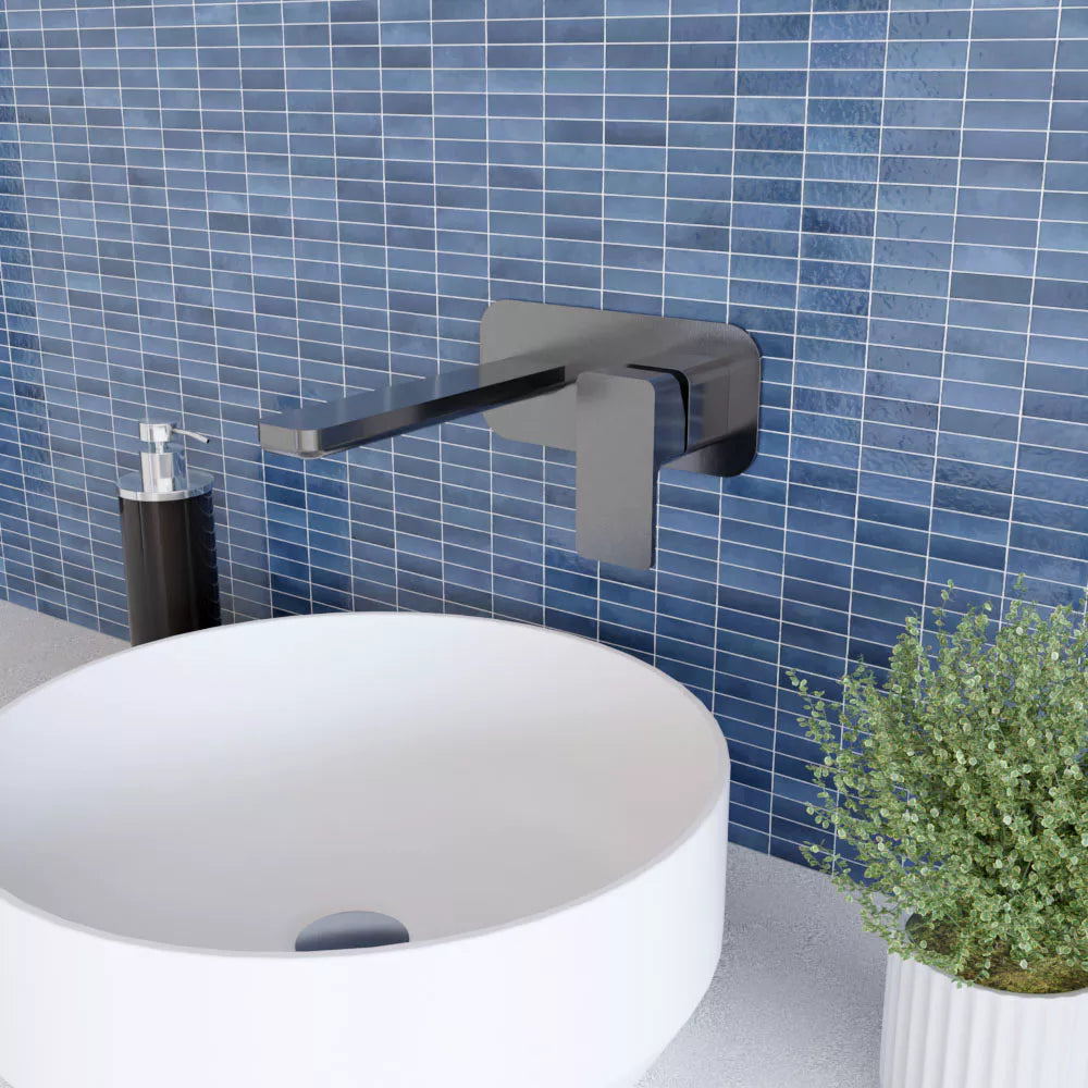 Contemporary Square Wall Mounted 2 Tap Hole Basin Mixer Tap - Choice of Finish