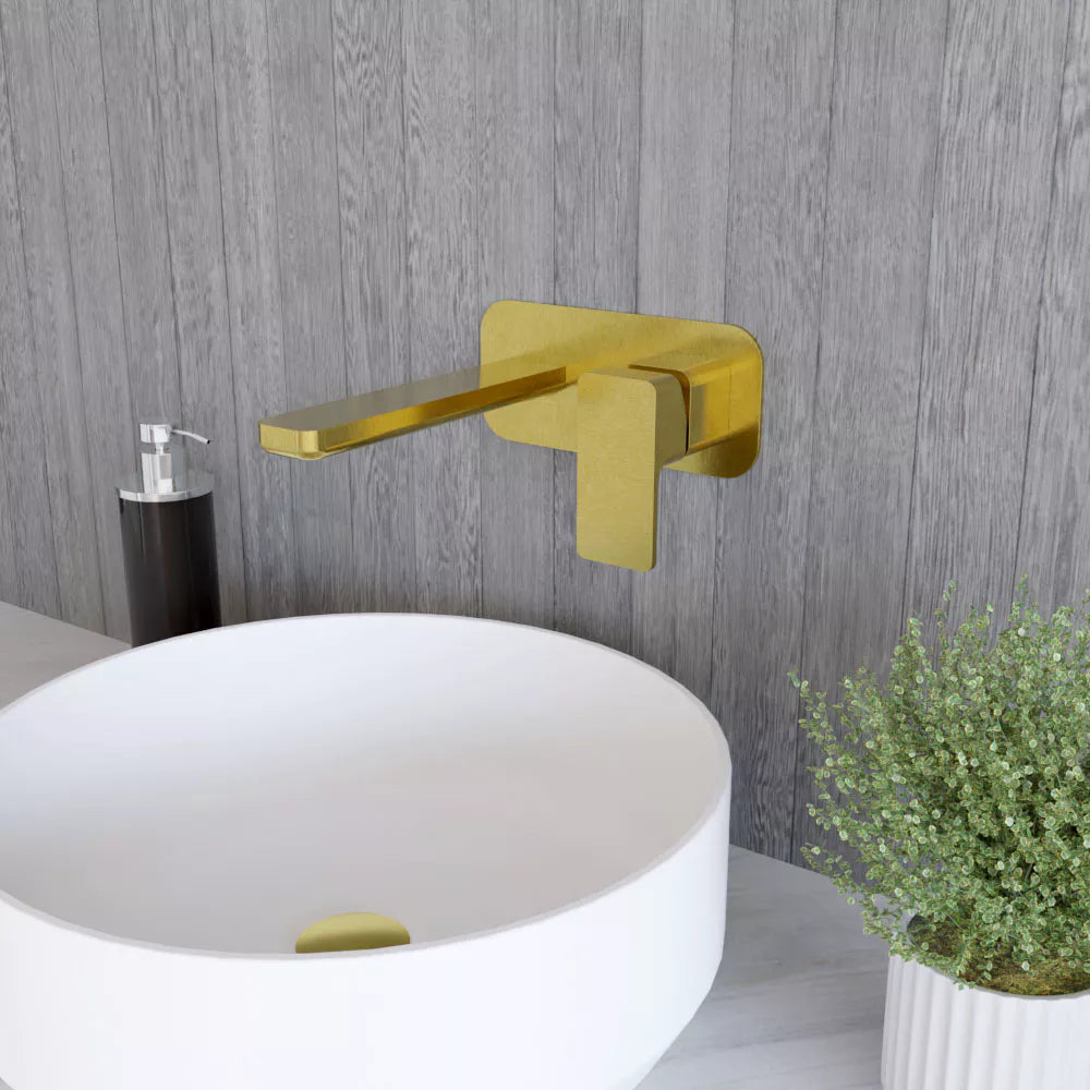 Contemporary Square Wall Mounted 2 Tap Hole Basin Mixer Tap - Choice of Finish
