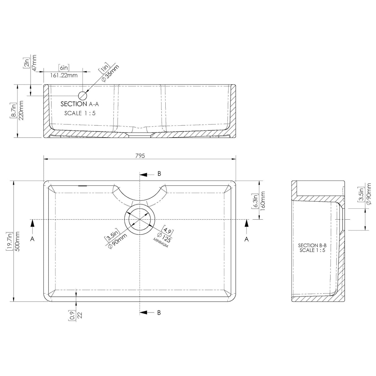 Single Bowl Butler Kitchen Sink - Variety of Sizes and Features Available