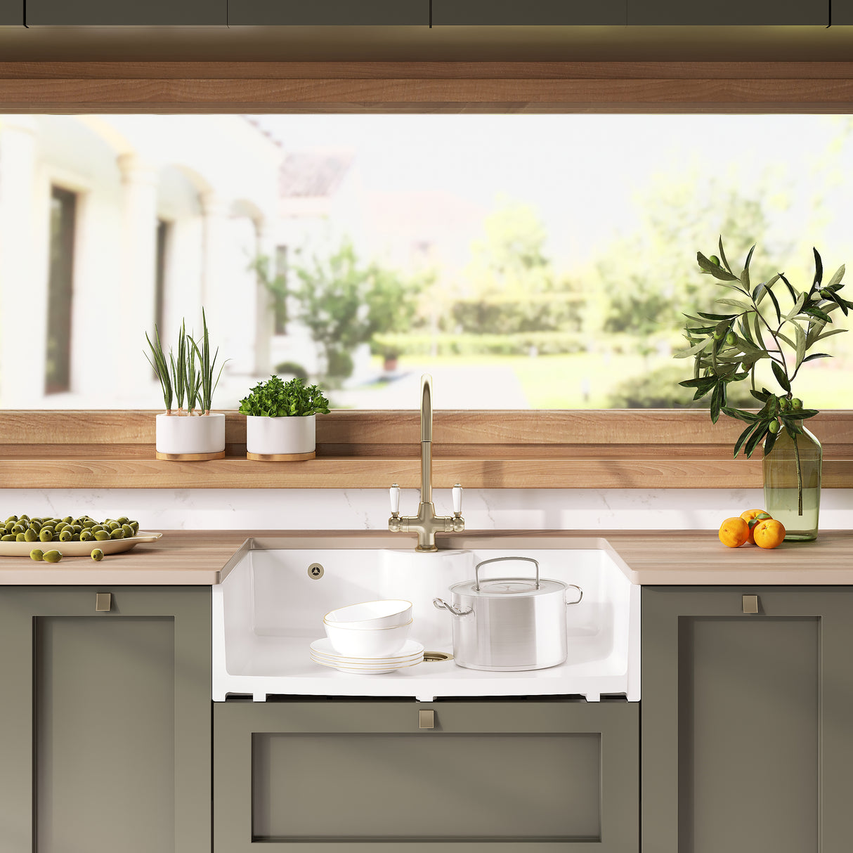 Single Bowl Fireclay Ceramic Butler Kitchen Sink - Variety of Sizes and Features Available