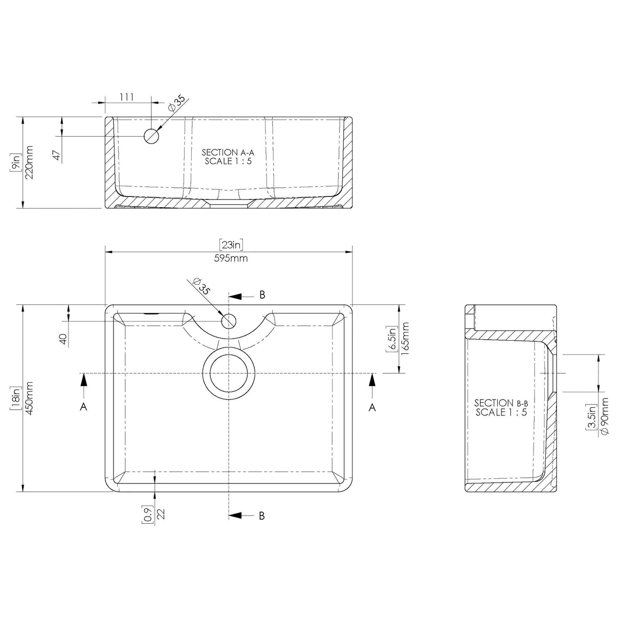Single Bowl Butler Kitchen Sink - Variety of Sizes and Features Available