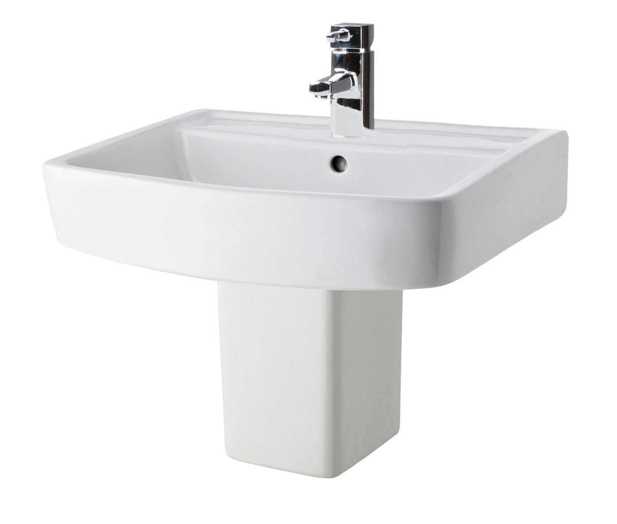 Modern White Square 1 Tap Hole Bathroom Basin & Semi Pedestal – 520mm