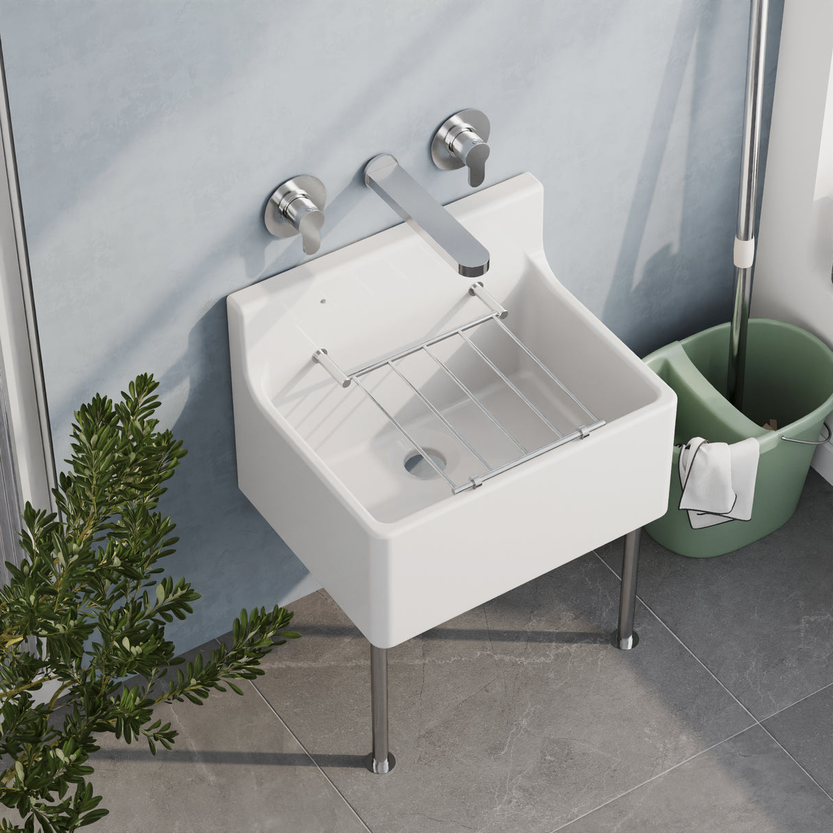 Single Bowl Fireclay Ceramic Cleaner Sink w.Grid - Multiple Sizes and Accessories