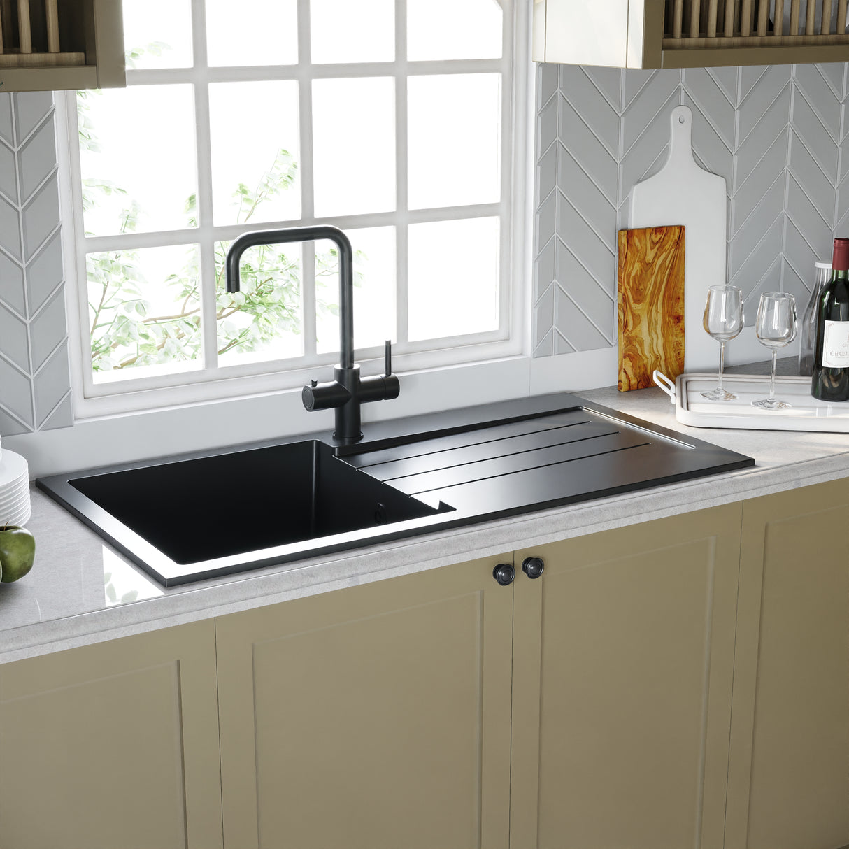 101cm Composite Inset Kitchen Sink with Overflow & Drainer - Available in Multiple Colours