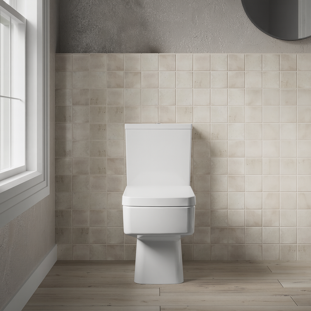 Optic Square Compact Bathroom Suite – Modern Toilet, Cistern, Soft-Close Seat & Basin with Pedestal Options (600mm or 520mm Full/Semi Pedestal)