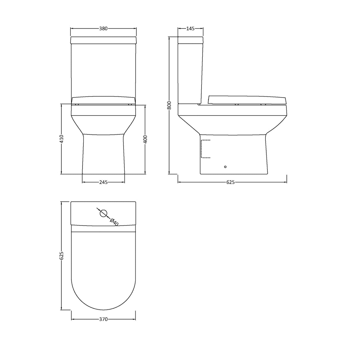 Modern White Semi-Flush to Wall Bathroom Toilet Pan & Cistern – 380mm