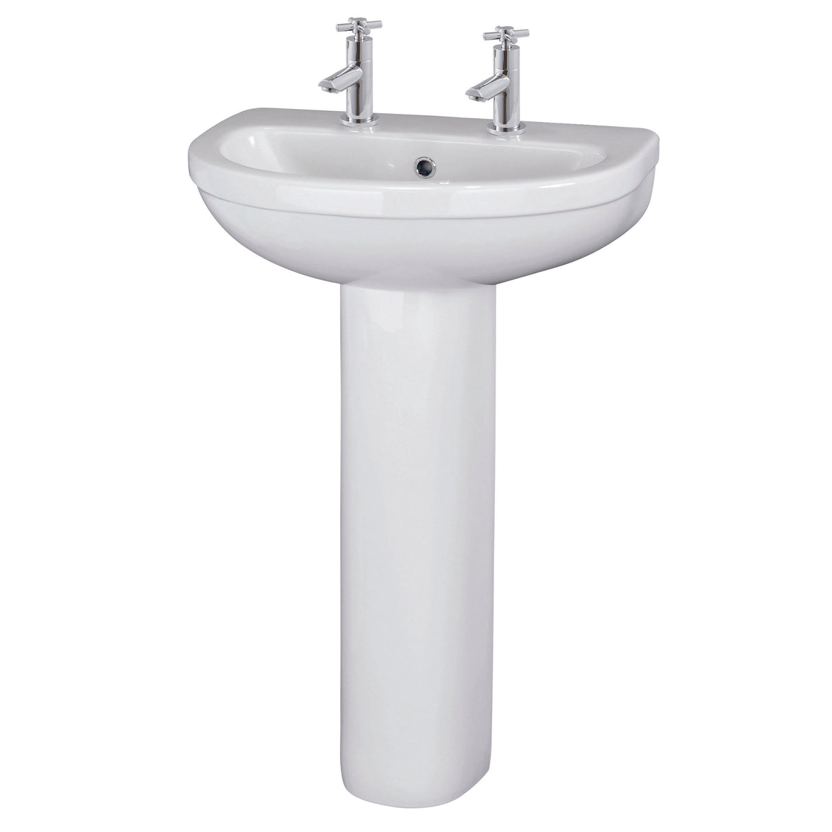 Round Bathroom Ceramic Basin and Full Pedestal - 550mm - 1 or 2 Tap Hole