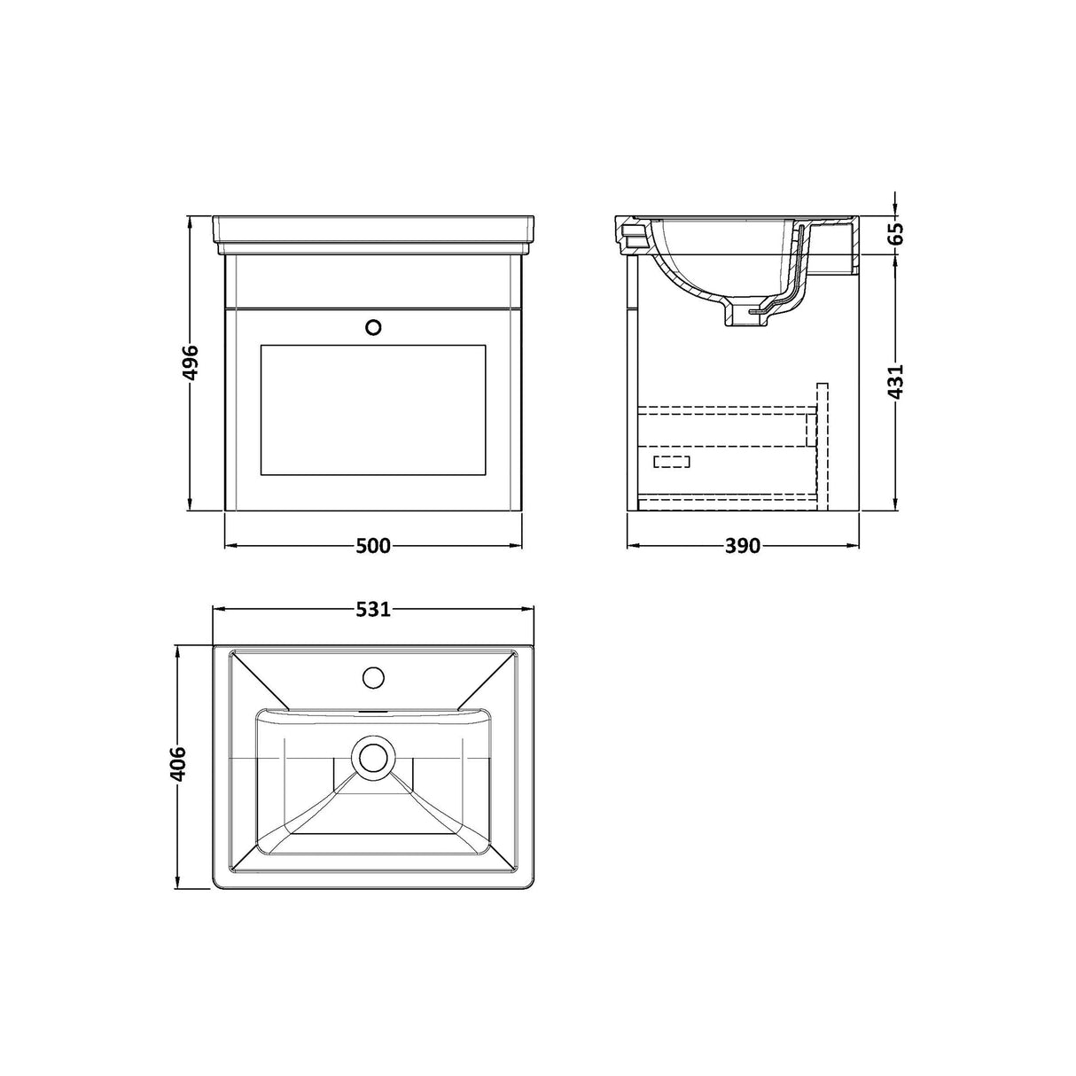 Swynnerton Traditional Wall Hung 1 Drawer Vanity Basin Unit with Fireclay Basin - Choice of Colour and Size