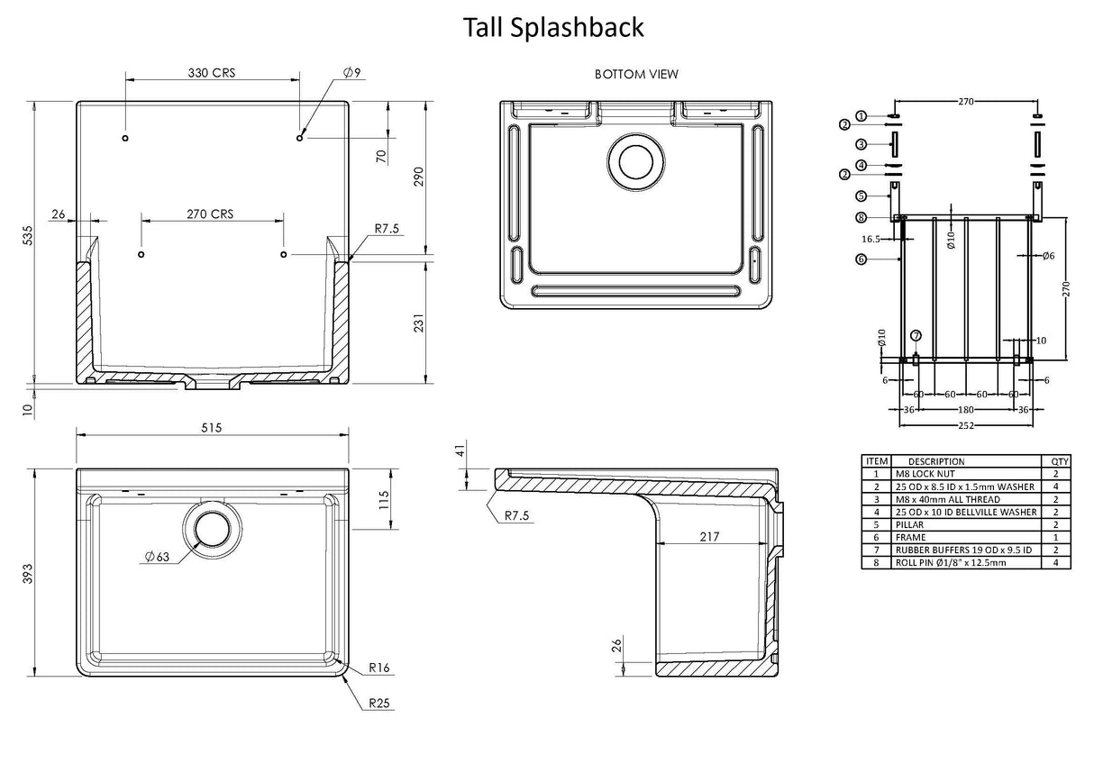 Single Bowl Fireclay Ceramic Cleaner Sink w.Grid - Multiple Sizes and Accessories