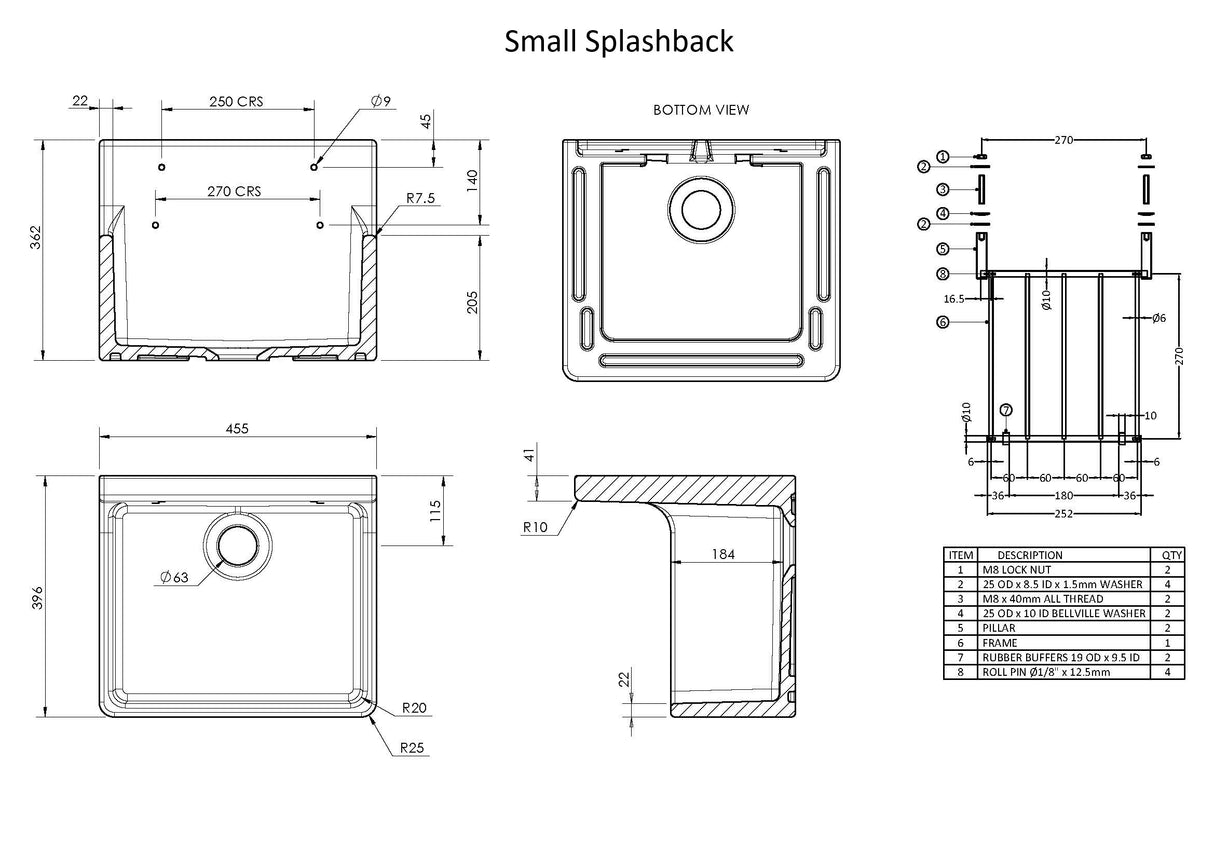 Single Bowl Fireclay Ceramic Cleaner Sink w.Grid - Multiple Sizes and Accessories