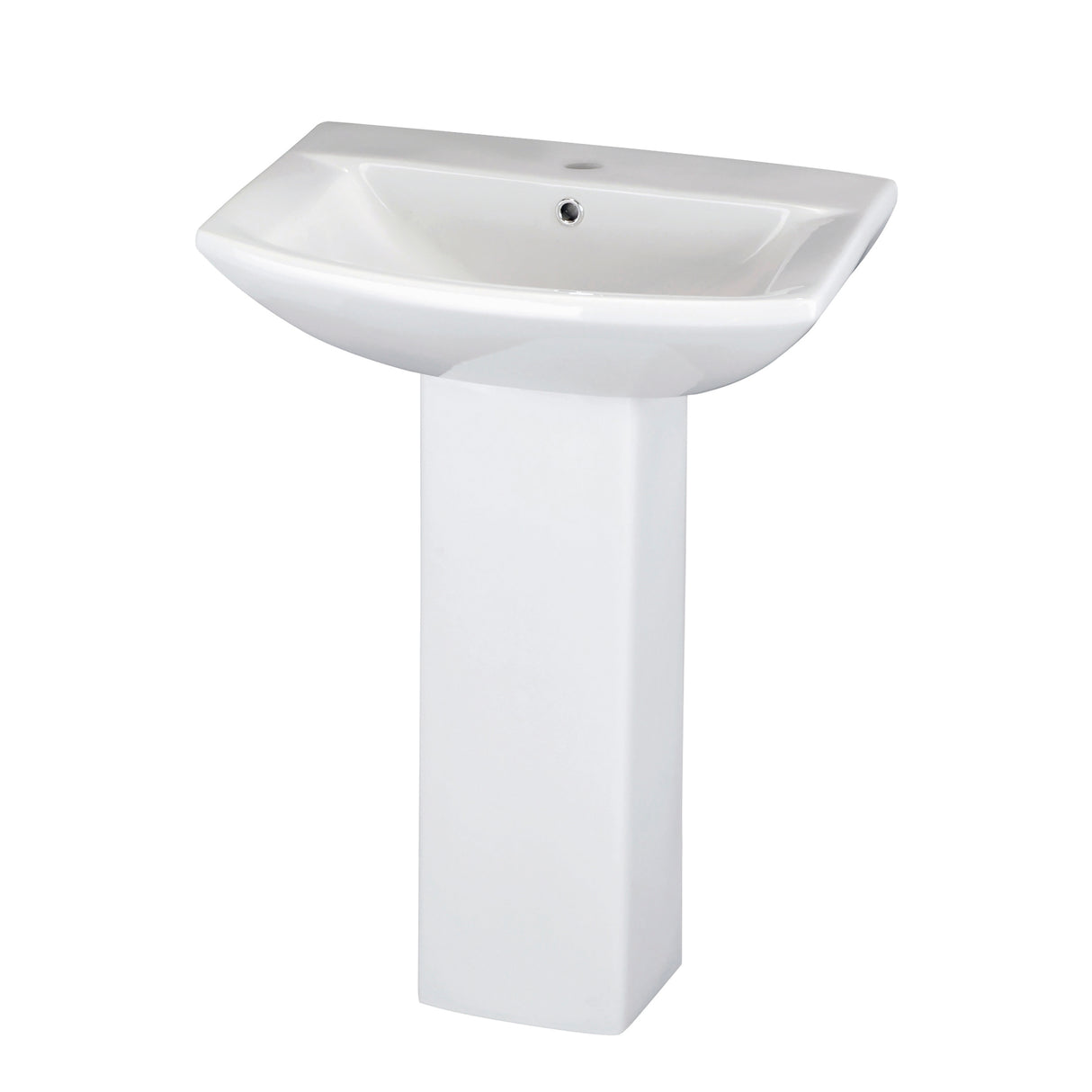Modern White Square 1 Tap Hole Bathroom Basin & Full Pedestal – 600mm