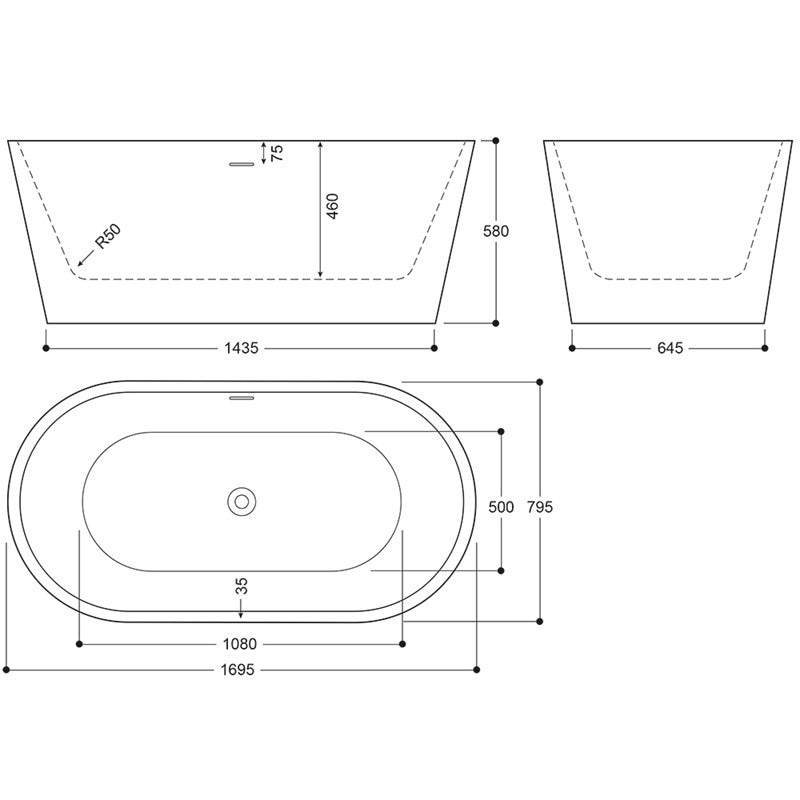 Luxury Modern Freestanding Oval Bath - White Marble Finish