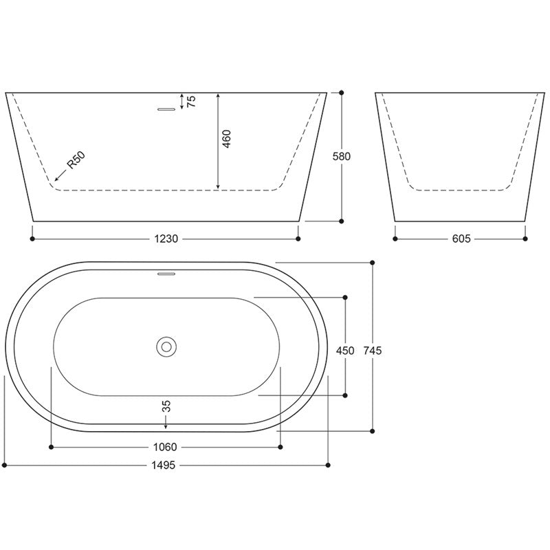 Luxury Modern Freestanding Oval Bath - White Marble Finish