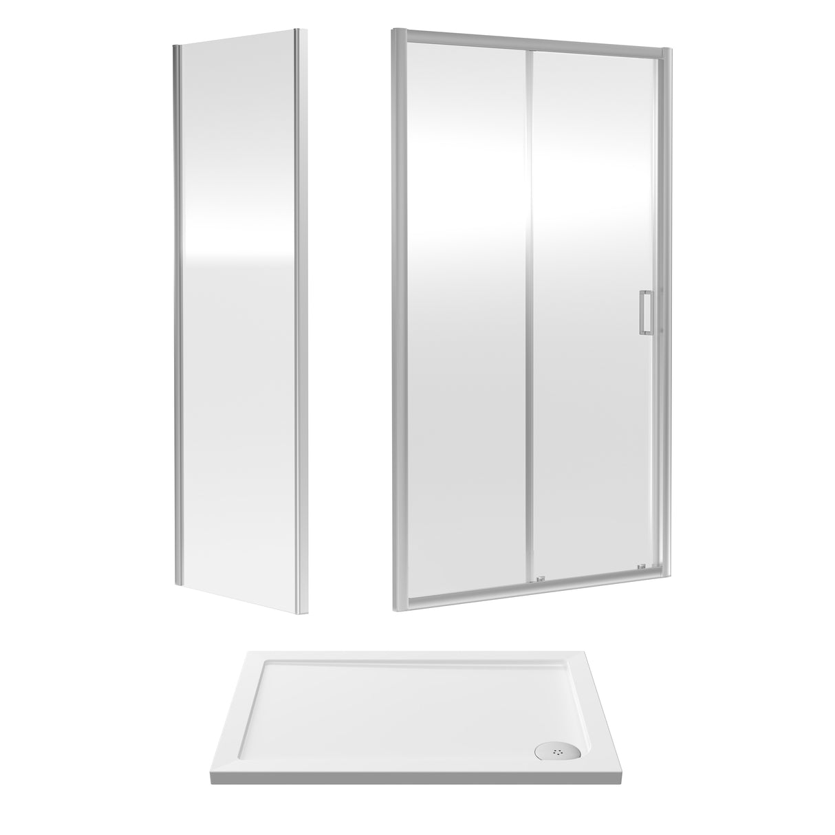 Sliding Shower Door, Side Panel and Shower Tray - Choice of Size and Finish