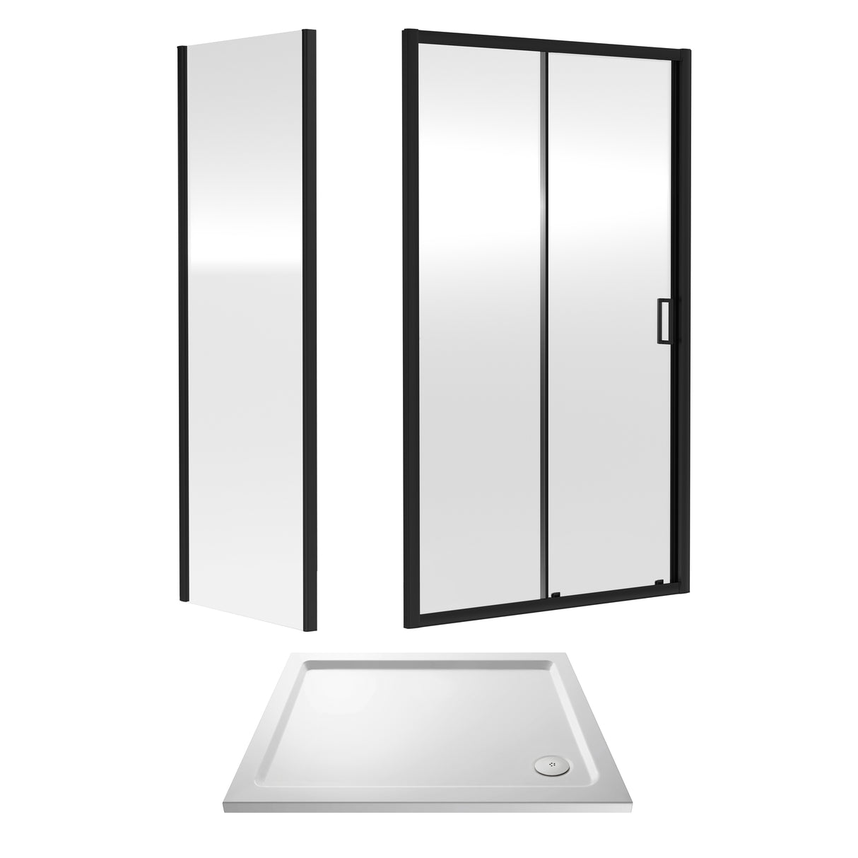 Sliding Shower Door, Side Panel and Shower Tray - Choice of Size and Finish