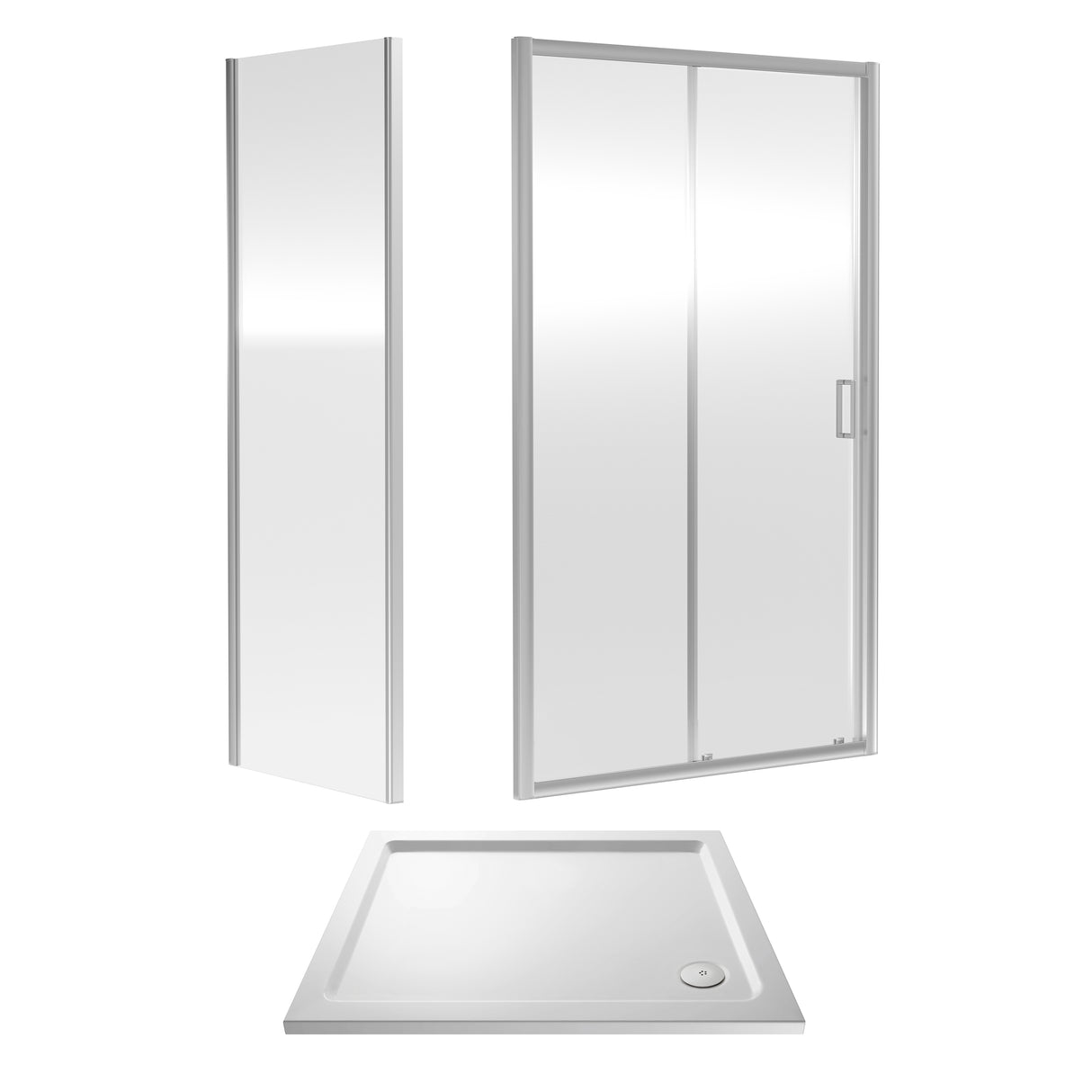 Sliding Shower Door, Side Panel and Shower Tray - Choice of Size and Finish