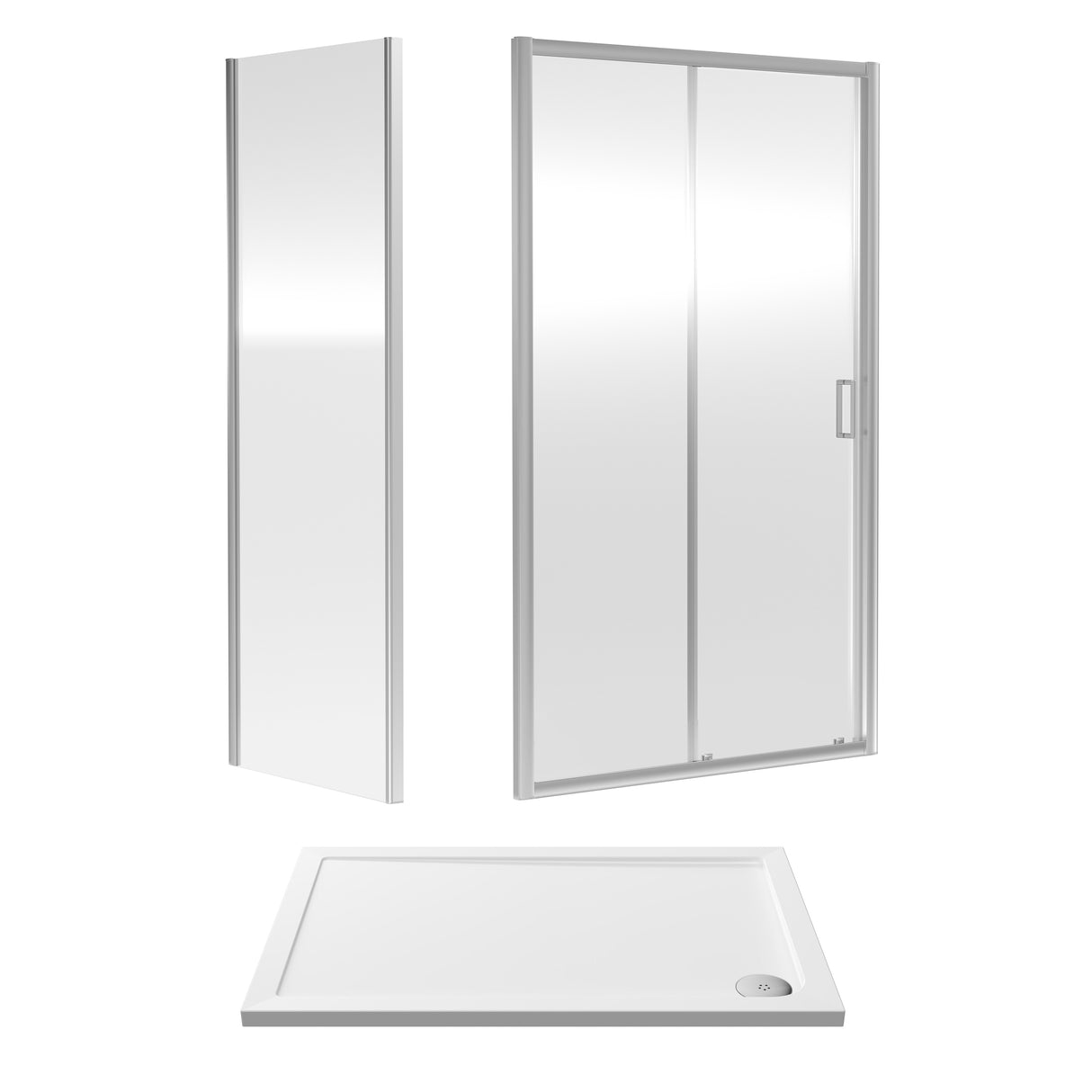 Sliding Shower Door, Side Panel and Shower Tray - Choice of Size and Finish